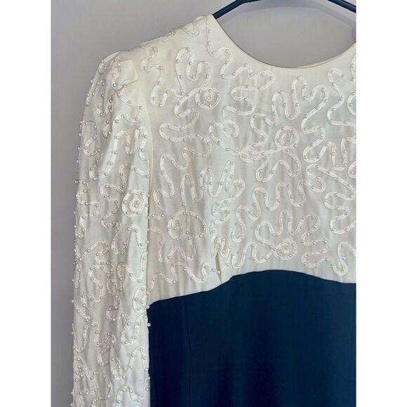 Vnt Sarah Elizabeth Dress Crew Neck Beaded Pearl Button Shoulder Pads 10 Petite - Picture 4 of 16